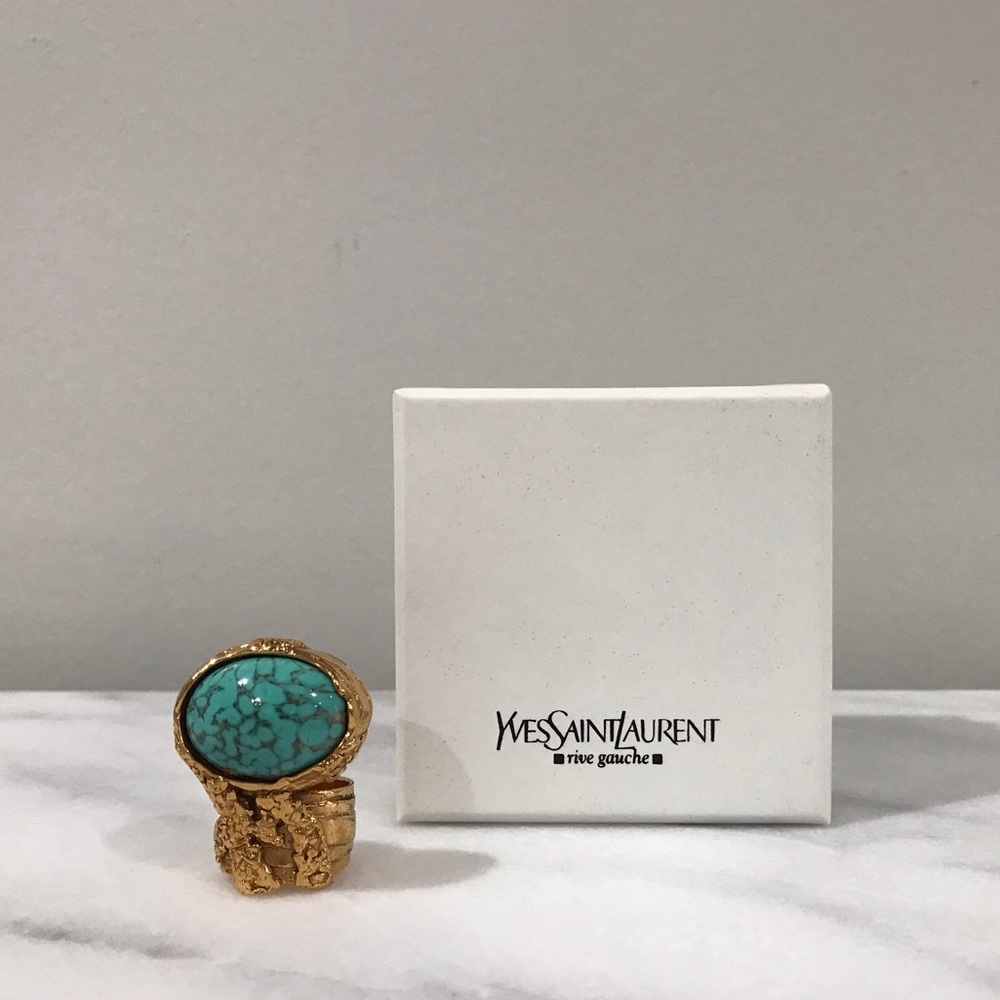 Yves Saint Laurent Arty Ovale Ring Sz 7 Turquoise